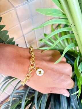LV Charm on Gold Twisted Rope Chain Bracelet